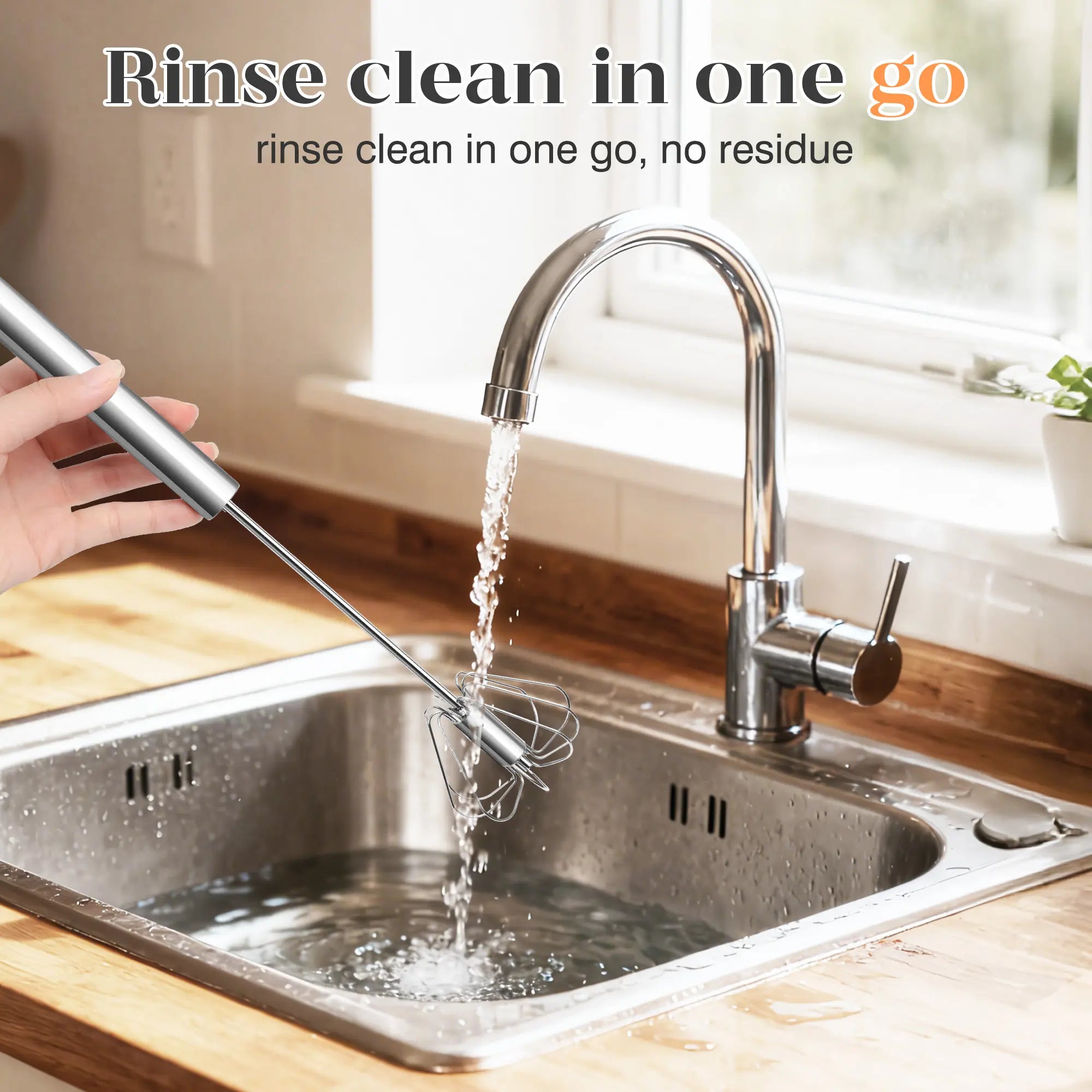 Stainless Steel Hand Push Rotary Whisk, Semi-Automatic Egg Beater for Cooking, Mixing & Baking